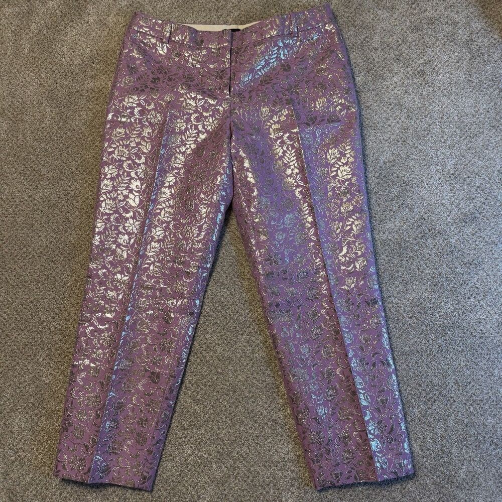 J.Crew Collection Gilded Brocade Cafe Capri Pants 8 Cotton Silk Metallic Purple